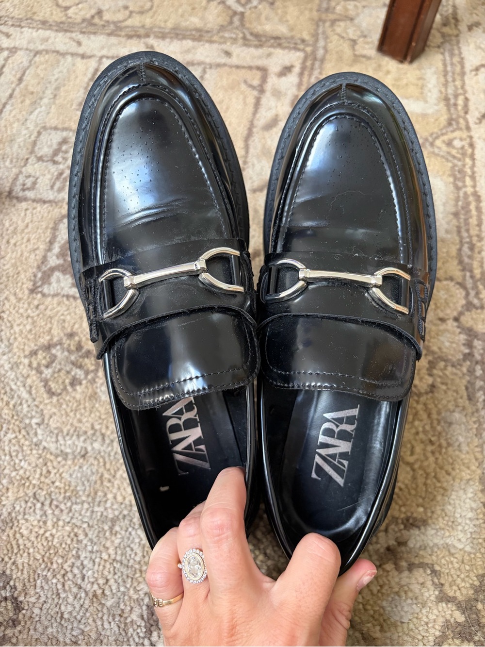 Zara Black Patent Leather Bit-Detail Loafers